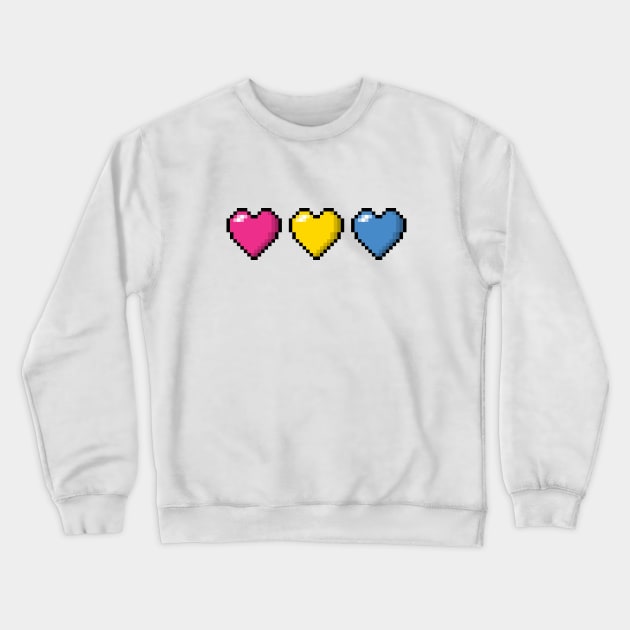 Row of Three Pansexual Pride Flag Pixel Hearts Crewneck Sweatshirt by LiveLoudGraphics